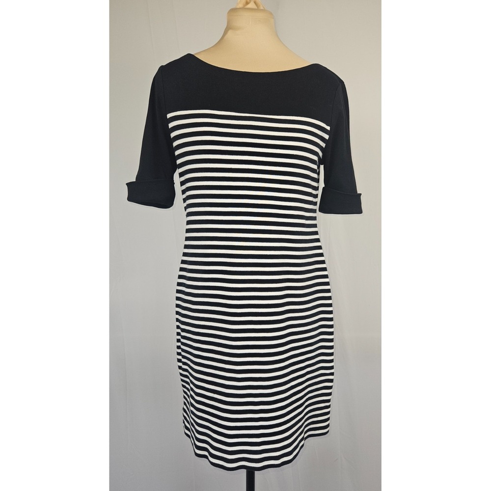 Lauren Ralph Lauren Navy White Striped Sheath Dress Petite Large Nautical